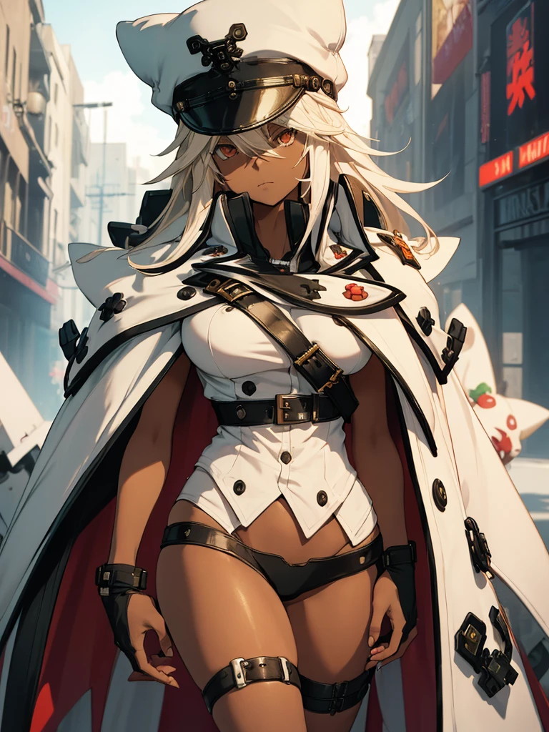 (​masterpiece、top-quality、hight resolution), A detailed illustration of a character from Ramlethal Valentine (Guilty Gear) standing upright. The character is in a neutral pose, looking confident and poised. The background is simple, ensuring the focus remains on the character. The character's attire, facial expression, and any distinctive features should be clearly visible. Ramlethal Valentine (Guilty Gear)