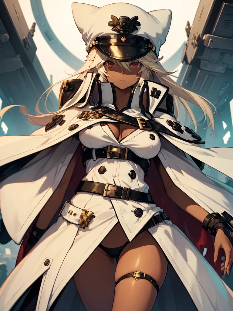 (​masterpiece、top-quality、hight resolution), A detailed illustration of a character from Ramlethal Valentine (Guilty Gear) standing upright. The character is in a neutral pose, looking confident and poised. The background is simple, ensuring the focus remains on the character. The character's attire, facial expression, and any distinctive features should be clearly visible. Ramlethal Valentine (Guilty Gear)