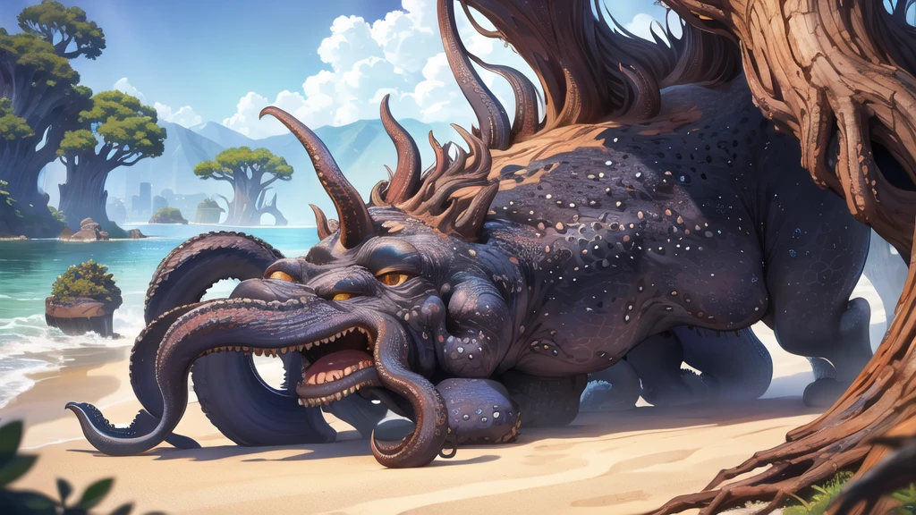 Kraken geography data in detailed hyper-realistic photography.