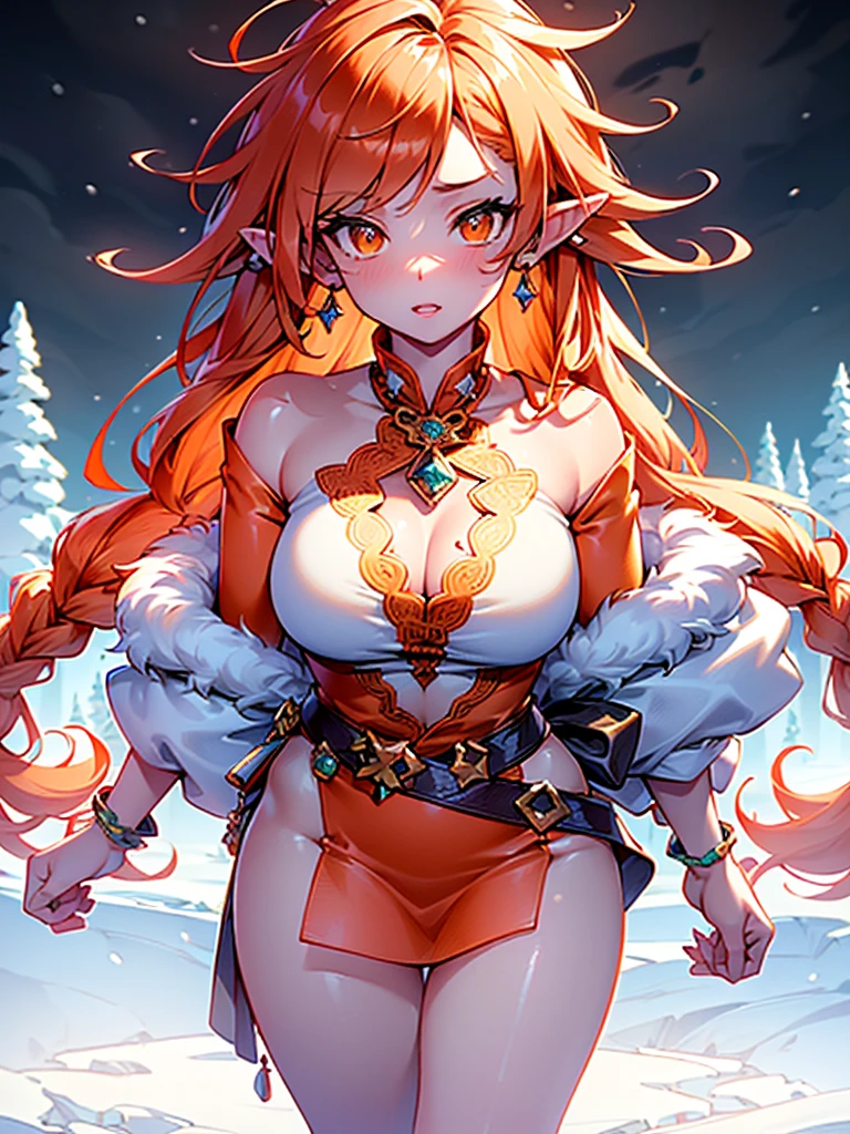 cute elf,(((little ,tiny little body,little))),((())),((anime elf with extremely cute and beautiful orange hair)), (((elf))), (((elf ears))),
(((flat chest))),((((orange hair:1.35,messy orange hair,long hair,huge braids,colored inner hair,ear breathing)))),(((orange_eyes:1.3))),intricate eyes,beautiful detailed eyes,symmetrical eyes,big eyes:1.5,(((lustrous skin:1.5,bright skin: 1.5,skin tanned,shiny skin,very shiny skin,shiny body,plastic glitter skin,exaggerated shiny skin,illuminated skin))),(detailed body,(detailed face)),
cute,slutty,erotic,daring,(((nsfw))),
zettai ryouiki,revealing clothing,show skin,(((Sexy orange coat, orange coat outfit, wearing a orange coat:1.3,orange winter coat))), ((orange mini-skirt,orange mini skirt with furry edge,visible thong straps)),(white gloves,orange clothes,semi-naked,with little orange clothing,((((furry edge clothing)))),(((intricate outfit,intricate clothes,embroidered outfit,ornate outfit))),
(dynamic pose:1.0),embarrassed,(centered,scale to fit dimensions,Rule of thirds),
((snowy pine forest at night)),with dark stormy clouds,winter,scenery:1.25,((snow forest background)),Christmas tree,
highres,sharp focus,(ultra detailed,extremely detailed),(photorealistic artwork:1.37),(extremely detailed CG unity 8k wallpaper),(((vibrant colors,vibrant theme))),(intricate),(masterpiece),(best quality),