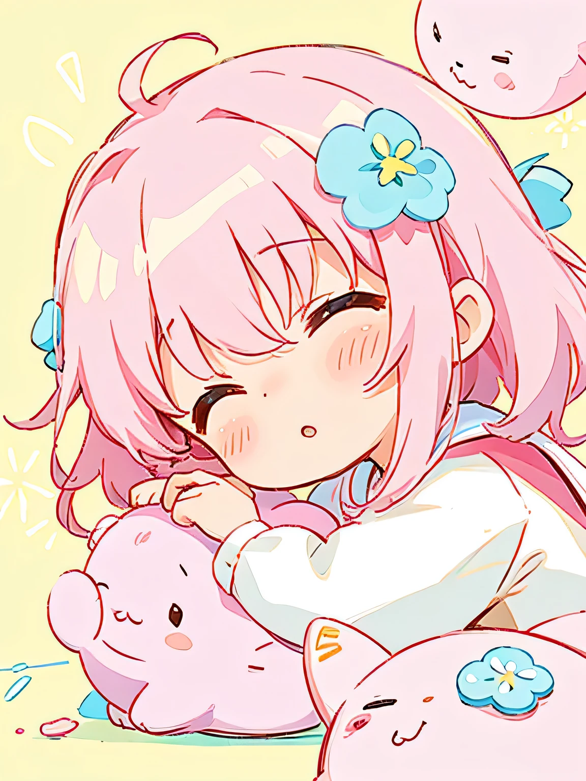 Momoko Sakura style、Kawaii Design, The most beautiful girl of all time、chibi, Cute and colorful amoeba, nap, トトロの森