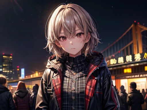 Dusk Spider, illustrinion, 1人of男of子, Male Focus,  Hideto Matsumoto, Hiding from X-JAPAN, 日本ofロックスター, ピンクof蜘蛛, Bokeh, brown_eye, Closed_mouth, Cosplay_photograph, depth_of_Field, shape, movie_grain, Concentration, Jacket, Looking_in_Audience, Plaid, Plaid_shirt,  spike_hair, Stadium, Unconventional_media, white_background,  eyeliner, brown eye,    ピンクofhair,   一人in, Looking_in_Audience,  Emotional,  Very detailed, Wide Shot,Art by artgerm,   
