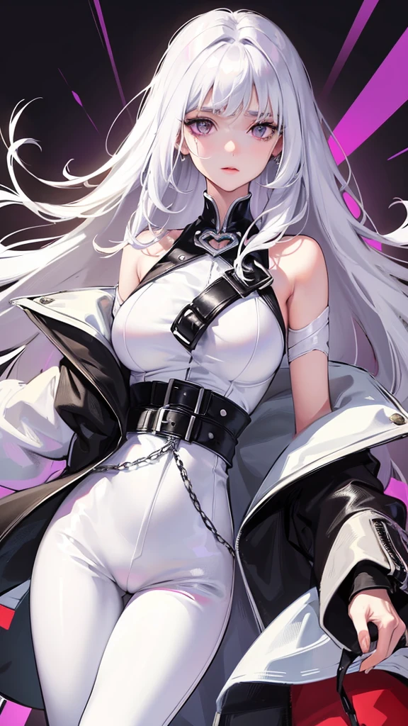 She is half french and Swiss. She has a long with white hair.She has purple eyes, and she has an oval face, which is beautiful .She has a nice body with soft skin.
Shy faces, wear white shirt , teenage , Streets style, polite ,long black leather trousers,black jackets