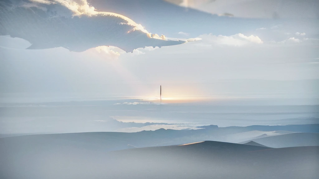 vast land, like celestial garden, clouds, ethereal atmosphere, cinematic lighting, 8k, masterpiece, best quality.