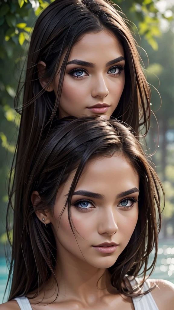 A sexy girl, brunette hair close up shot, portrait, realistic, Detailed Eyes,