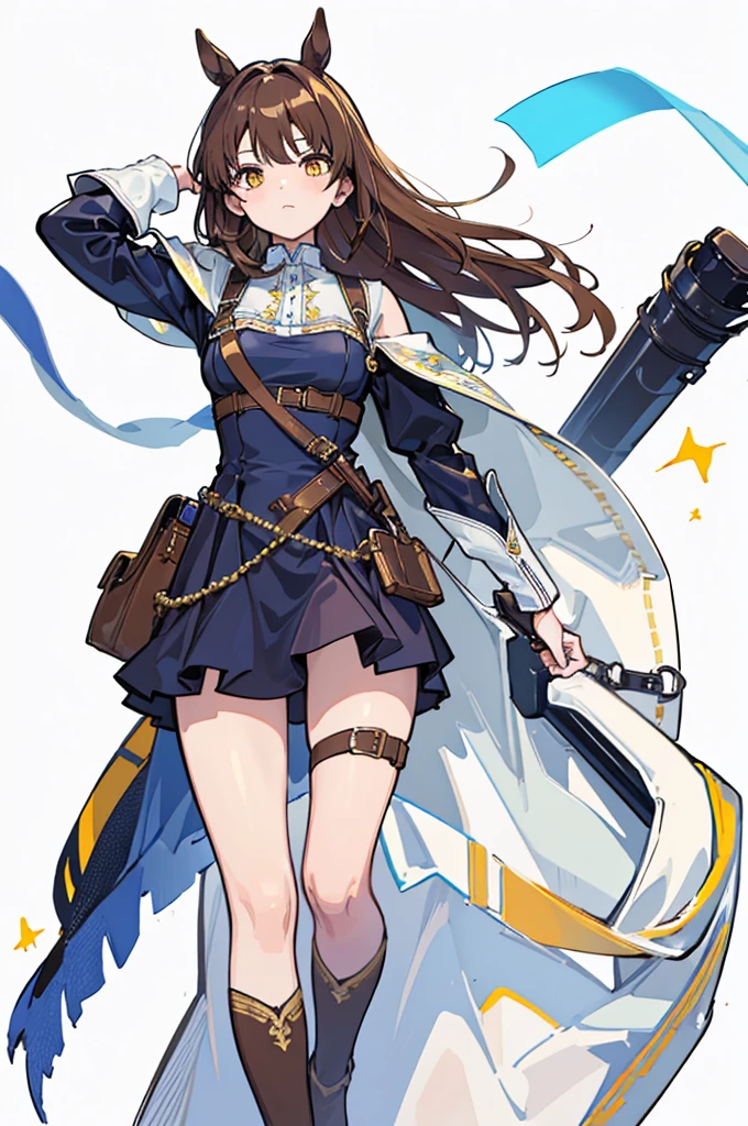 (masterpiece), (best quality), (detailed), Lightweight layer,Brown hair,A beautiful girl,Malta,Horse girl,Second Dimension,Yellow eyes,Manual repair,grace,Handsome,Cool