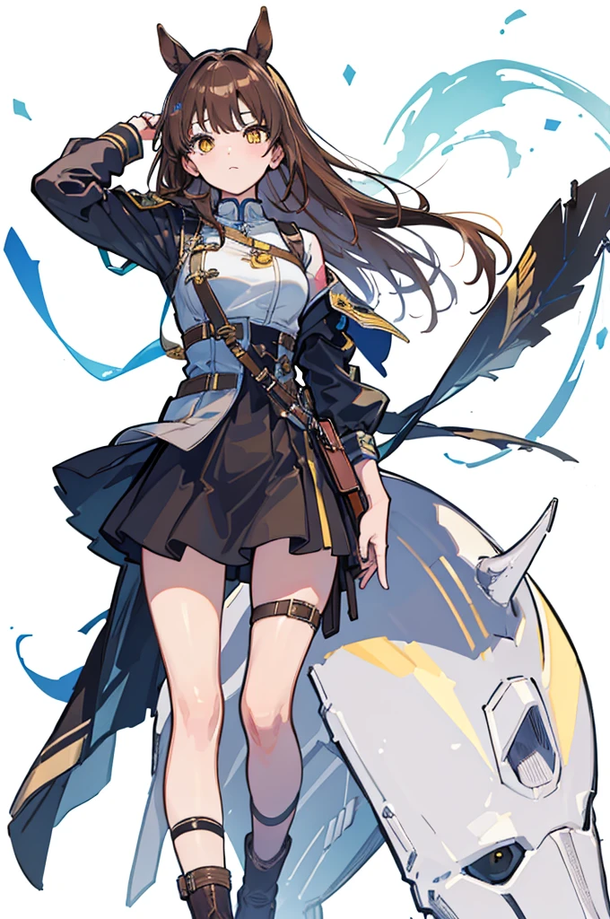 (masterpiece), (best quality), (detailed), Lightweight layer,Brown hair,A beautiful girl,Malta,Horse girl,Second Dimension,Yellow eyes,Manual repair,grace,Handsome,Cool