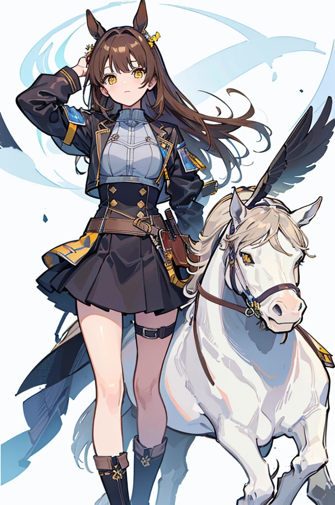 (masterpiece), (best quality), (detailed), Lightweight layer,Brown hair,A beautiful girl,Malta,Horse girl,Second Dimension,Yellow eyes,Manual repair,grace,Handsome,Cool