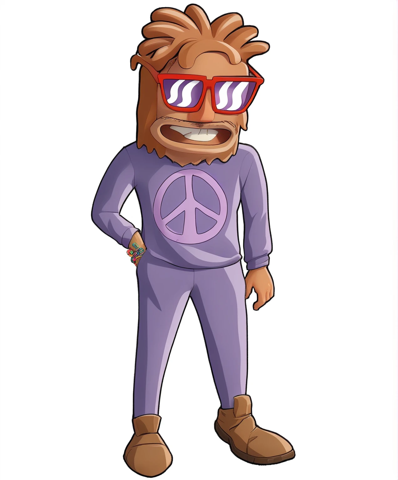 cartoon hippie man with peace sign and glasses, wearing a purple sweatsuit, looking heckin cool and stylish, hippy, fursona wearing stylish clothes, guy using the purple fancy suit, anthropomorphic character, a portrait of the character, mascot illustration, merged character, bigfoot wearing sunglasses, technoviking male with no shirt, portrait of crazy post malone