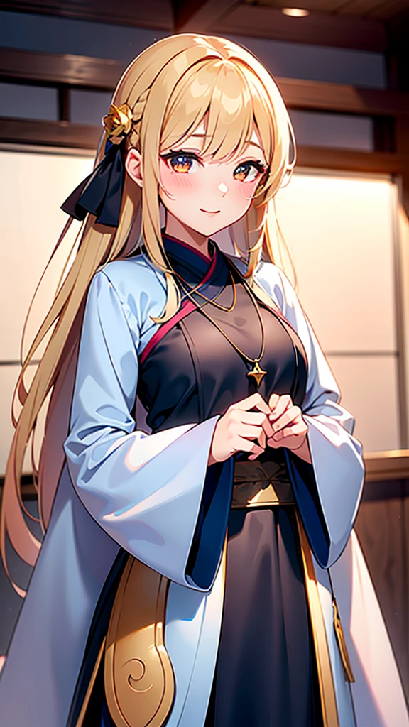 最high quality, masterpiece, High resolution, One girl,blush,(Captivating smile:0.8),Star-shaped pupils,Chinese Hanfu,hair ornaments,necklace, jewelry,Beautiful Face,On top of that_body, Tyndall effect,Realistic, Dark studio, Rim Light, Two-tone lighting,(Skin with attention to detail:1.2), 8K Ultra HD, Digital SLR, Soft lighting, high quality, Volumetric lighting, Frank, photograph, High resolution, 4K, 8K, Bokeh