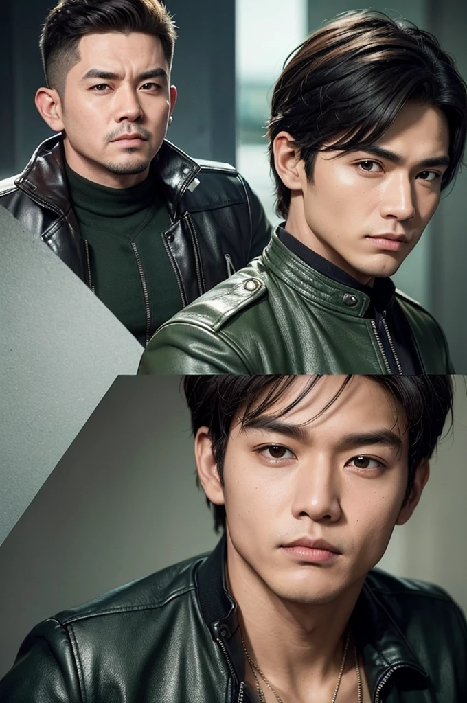 2 male picture but same person only
First picture make character of my action film 21 years old and his name is " Jim ". This man is filipino and attractive because of nose and eyebrow. Wearing leather jacket color dark green and holding pistol. The facial expression of this man is normal, not smiling, not sad.
Second picture, is 62 years old now and teacher !