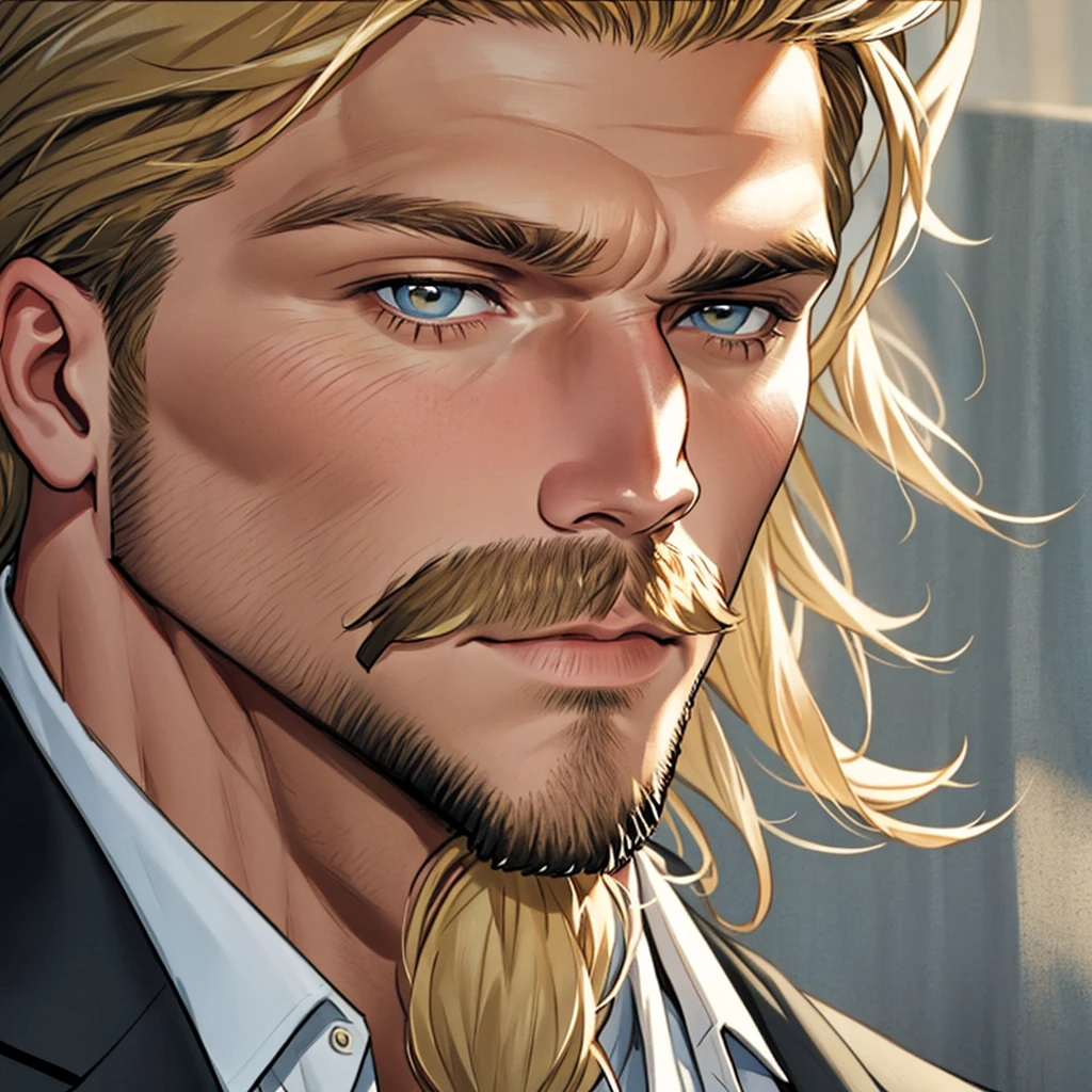 32k, Stephen  AMELL ,40-year-old bark blond-haired man with a well groomed beard and moustache ,, a portrait close-up 

