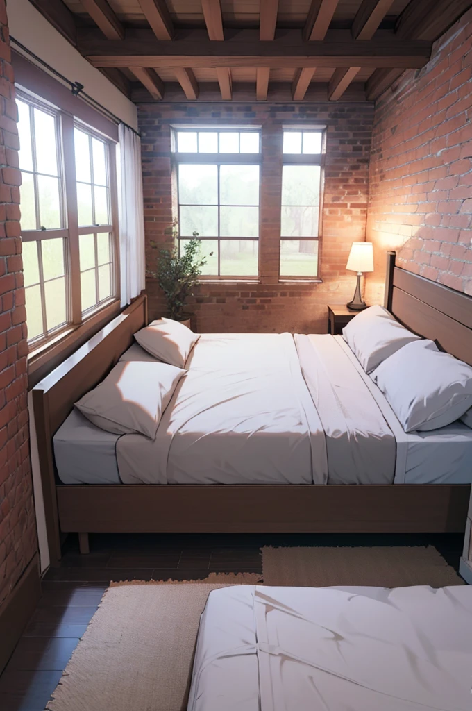 4K,Scene Graph,Very simple brick house interior,Very simple bed,The bed is a straw mat,Empty scene,It's dim,night