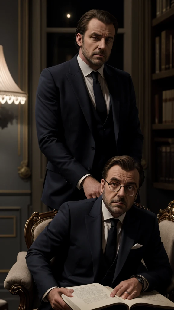 Homme assis sur une chaise aux alentours de minuit racontant des histoire intrigante type thriller