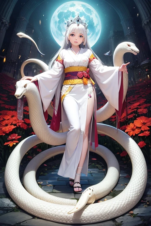 White Snake Princess, kimono, Many white snakes
