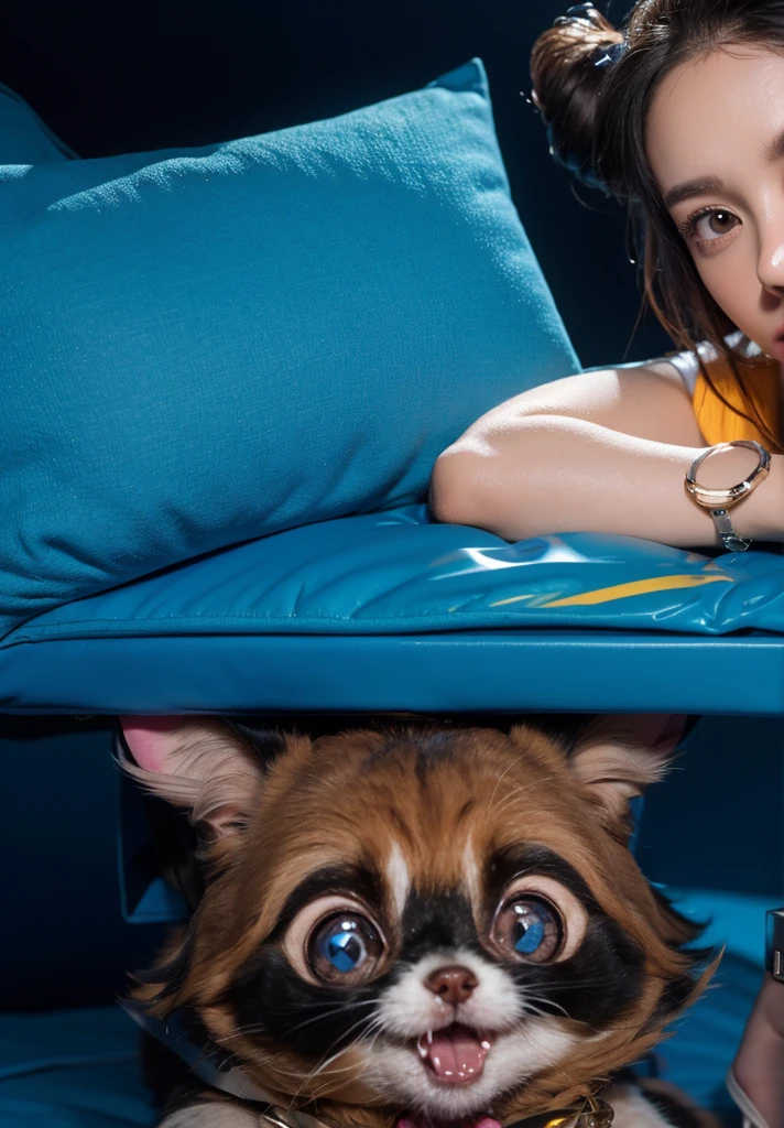 pillow The image shows a girl lying on a bed. She is wearing a white t-shirt and pink shorts. The girl is resting her head on her hands, and her hair is styled in two buns. Her face is obscured, adding an element of mystery to the image. The bed and pillow are blue, and the background is also in deep blue tones, creating a monochromatic color scheme. The floor is made of wood and shares the same blue hue. The atmosphere of the scene is calm and mysterious, with a focus on the girl lying on the bed. clouds, A 3D, glossy scene featuring two adorable latex-like purple cats with a shiny, plastic finish. The cats have large, expressive eyes and are positioned playfully on fluffy clouds in the night sky. The lighting is realistic, highlighting the glossy, reflective surfaces of the cats clouds and creating a vibrant, magical atmosphere. The overall clouds effect is smooth and polished, with the latex clouds and plastic textures enhancing the whimsical and lifelike appearance of the characters. cloudsмультяшный рендеринг ключевого кадра, милый 3D рендеринг,,Create ultra sharp  цветной рендеринг zbrush. perfect cgi, cgi art created only with gradients, smooth silhouette, Create ultra sharp skin, high intensity refraction, (plastic material), most beautiful vfx, blue background, plastic refractions, glossy texture, smooth 3d model, multiple light sources, rim light, sharp post effects render, (glossy plastic texture with multiple big light probe refractions), perfect cgi, cgi art created only with gradients, smooth silhouette, high intensity refraction, (plastic material), most beautiful vfx, blue background