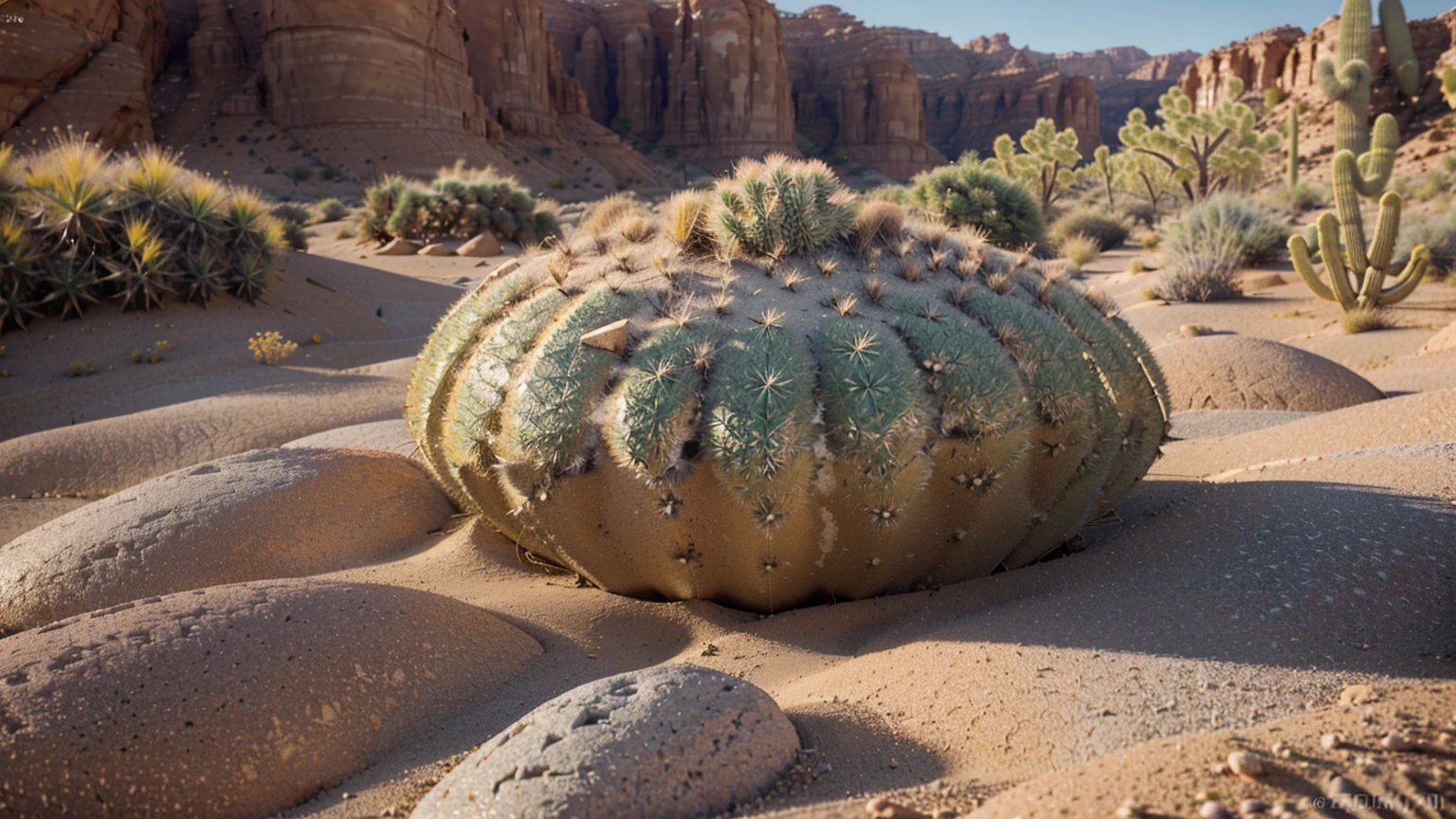 (create an ultra-high definition, hyper-realistic, highly detailed, high-quality image, sharp focus, professional lighting, vivid colors, warm tones and intricate details, representing in detail a desert background, golden sunset, reeds, stones, sand, grasses, bushes, distributed across terrain, desert plants, cacti, xerophytic vegetation, setting sun, canyons, rocks, meticulously capturing every intricate detail). Fujifilm XT3 sharp focus, professional lighting, vivid colors, intricate details, film grain, Fujifilm XT3 realistic painting art, f5.6, physically-based rendering, natural lighting, cinematic lighting ,dramatic lighting, professional, dynamic movement, colorful lighting, vibrant colors, studio lighting, professional photography, cinematic composition, symmetrical framing, landscape, Utilize state-of-the-art deep learning models and adjust parameters according to quality metrics such as Structural Similarity (SSIM) and Perceptual Loss to create an image that is indistinguishable from a real, high-quality photograph, (best quality,4k,8k,16k,Highest,masterpiece:1.2),(realistic,photorealistic,photo-realistic:1.37), (extremely detailed CG unit, 16k wallpaper), 16k UHD, 16k HDR,(ultra-high definition, hyper-realistic, highly detailed, high-quality image, sharp focus, professional lighting, vivid colors and intricate details),