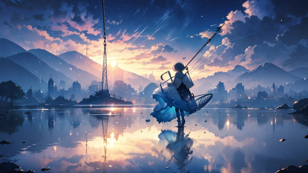 (watercolor style, Spectral Art) + majestoso rio com Overlooking para o panorama + Fantasy Bag (Overlooking) + (Flowing + Subtle reflection) + (mix + sneeze) + (Clear light and shadow + Dynamic Swing)