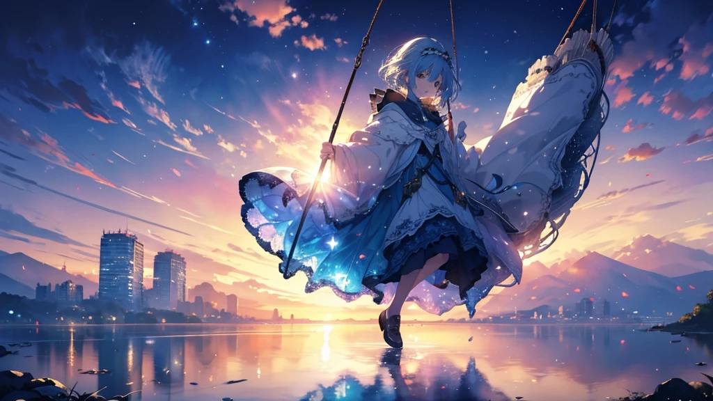 (watercolor style, Spectral Art) + majestoso rio com Overlooking para o panorama + Fantasy Bag (Overlooking) + (Flowing + Subtle reflection) + (mix + sneeze) + (Clear light and shadow + Dynamic Swing)