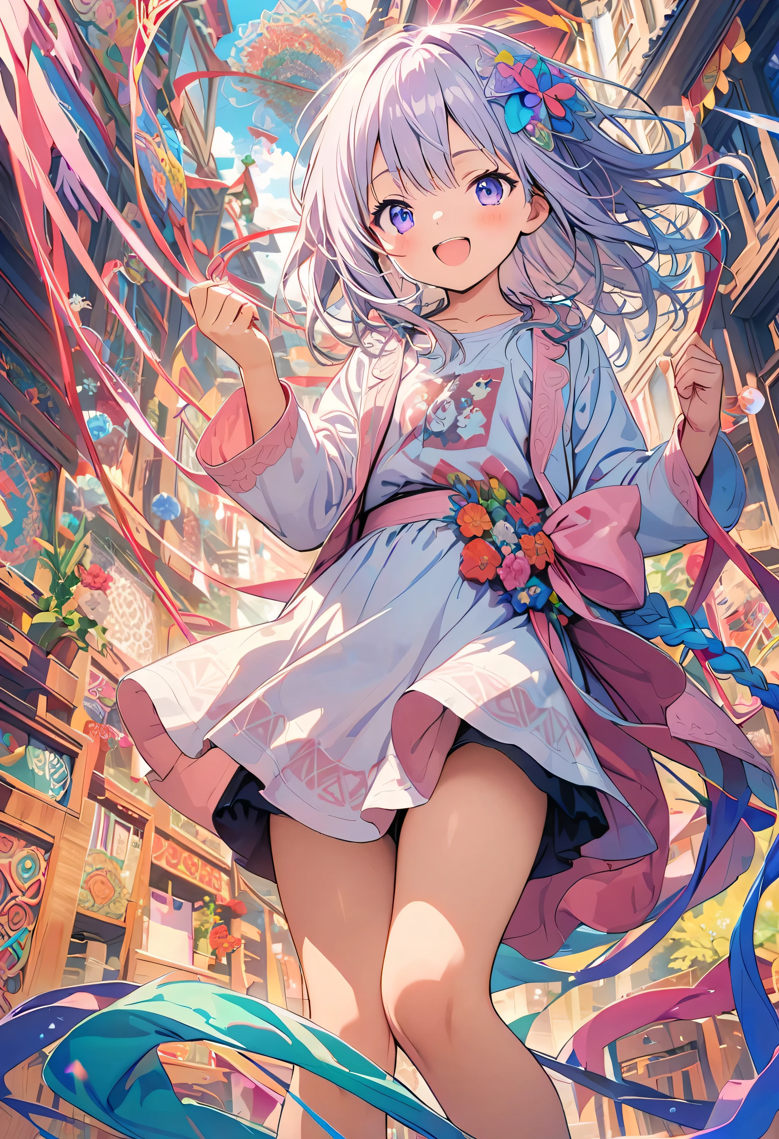 Official Art, wallpaper, Very detailed, (((Very detailedな目と顔))), masterpiece, Highest quality, (ZenTangle, Mandala, Tangle, EnTangle), Complex clothing, Very detailed, Dynamic Angle, The most beautiful form of chaos, elegant, Vibrant colors, Romantic Chinese Flowers, , Breaking Smiling Amidst the Colorful Scenes, Whole body shot, pastel colour