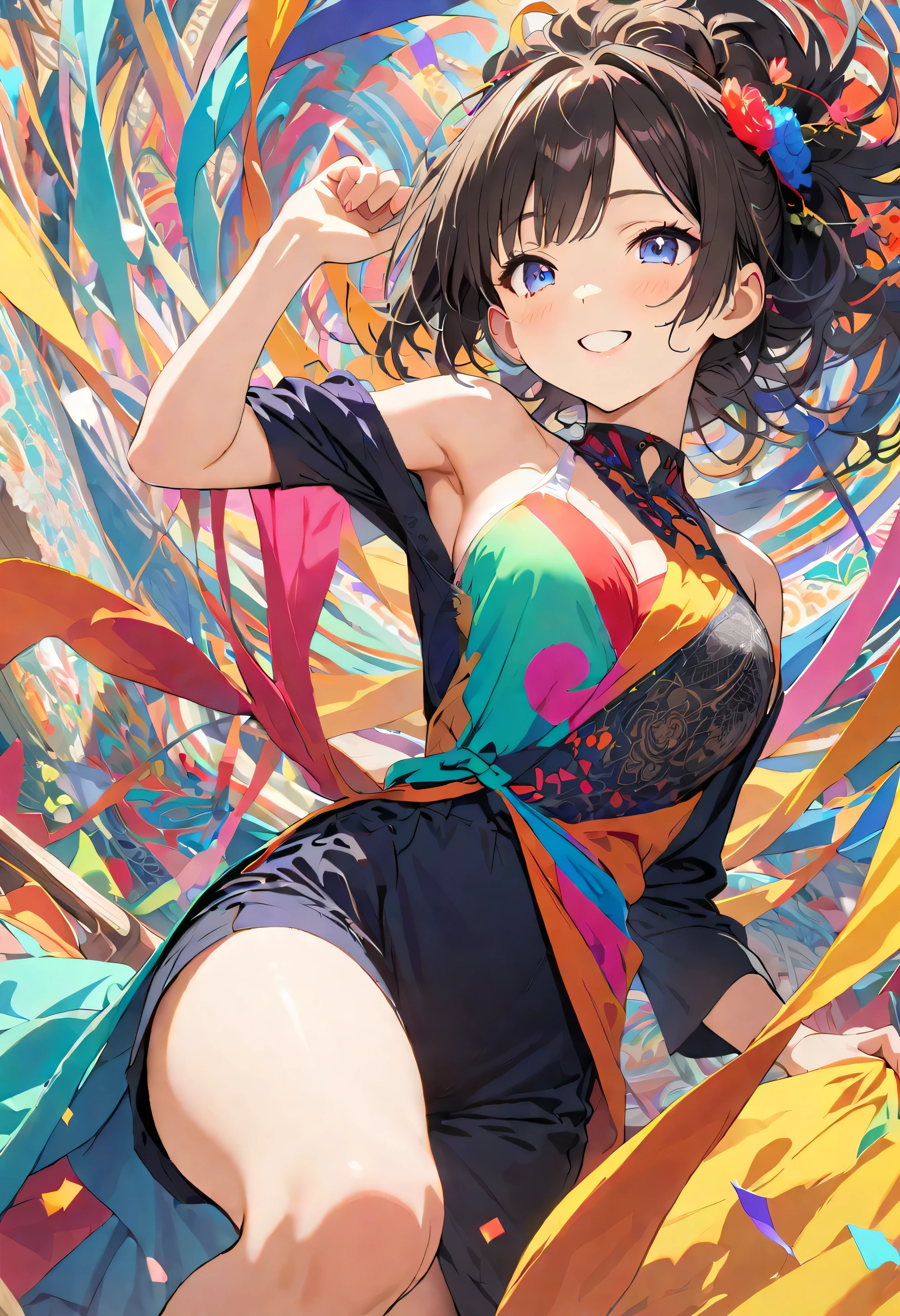 Official Art, wallpaper, Very detailed, (((Very detailedな目と顔))), masterpiece, Highest quality, (ZenTangle, Mandala, Tangle, EnTangle), Complex clothing, Very detailed, Dynamic Angle, The most beautiful form of chaos, elegant, Vibrant colors, Romantic Chinese Flowers, 22 years old, Breaking Smiling Amidst the Colorful Scenes, Whole body shot, pastel colour