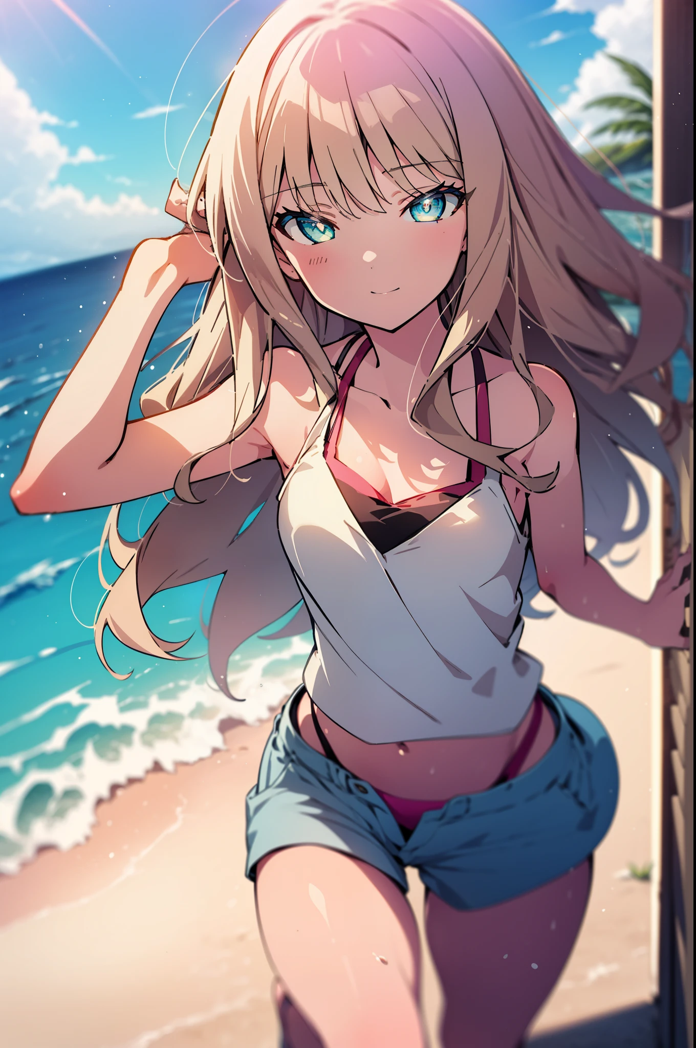 The seeds of a southern dream,The seeds of a southern dream sss Dynazenon ,Brown Hair,Long Hair,Green Eyes,Big straw hat,smile,blush,Hibiscus hair accessory,Blue bikini swimsuit,barefoot,ビーチのSandy Beachを散歩しながら,Sky blue hair swaying in the breeze,Sandy Beachに座ってる,
Outdoor rest, Sandy Beach,Destroy the beach (masterpiece:1.2), Highest quality, High resolution, unity 8k wallpaper, (shape:0.8), (Fine and beautiful eyes:1.6), Highly detailed face, Perfect lighting, Highly detailed CG, (Perfect hands, Perfect Anatomy),