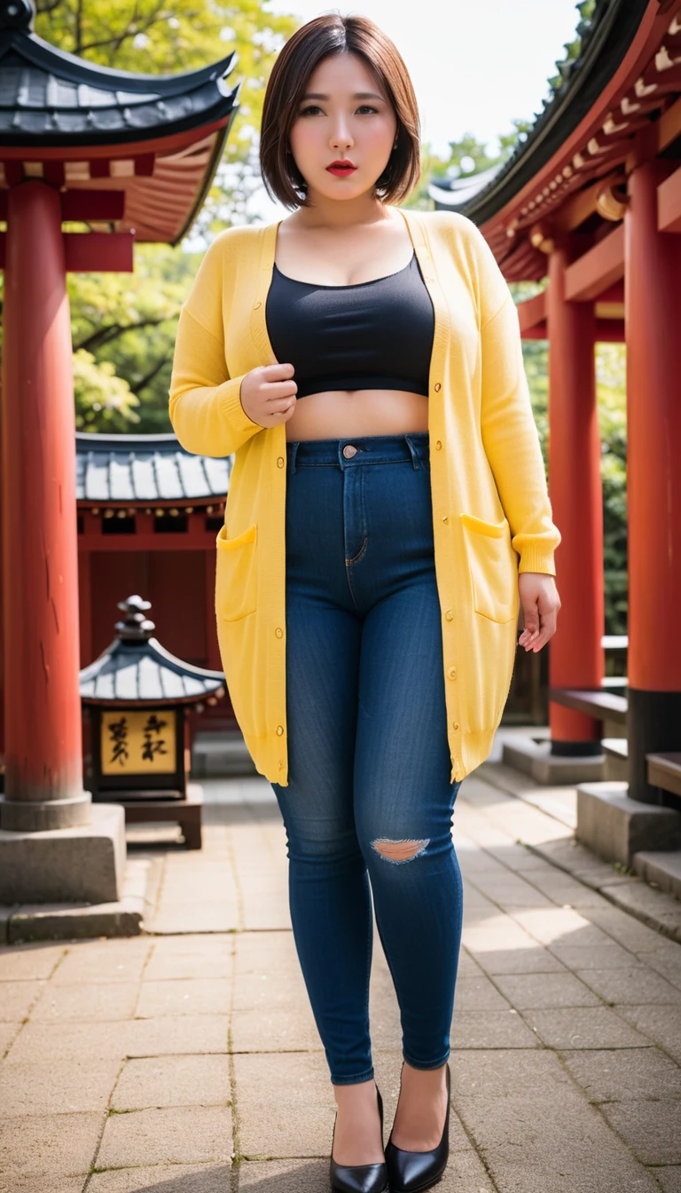 1woman,(masterpiece:1.8),photo-realistic,16k,(beautiful 40s japanese plump lady:1.2),(right yellow cardigan,chiffon blouse:1.6),(jeans:1.5),pumps,belt,(whimpering:1.6),(panicking:1.6),(crying:1.7),(Shinto shrine:1.3),(crowd:1.1),(wetting:1.5),(dripping pee:1.4),long hair,straight hair,black eyes,MILF,curvy,(huge breasts:1.2), makeup,lipstick,eyeliner,mascara,eyeshadow