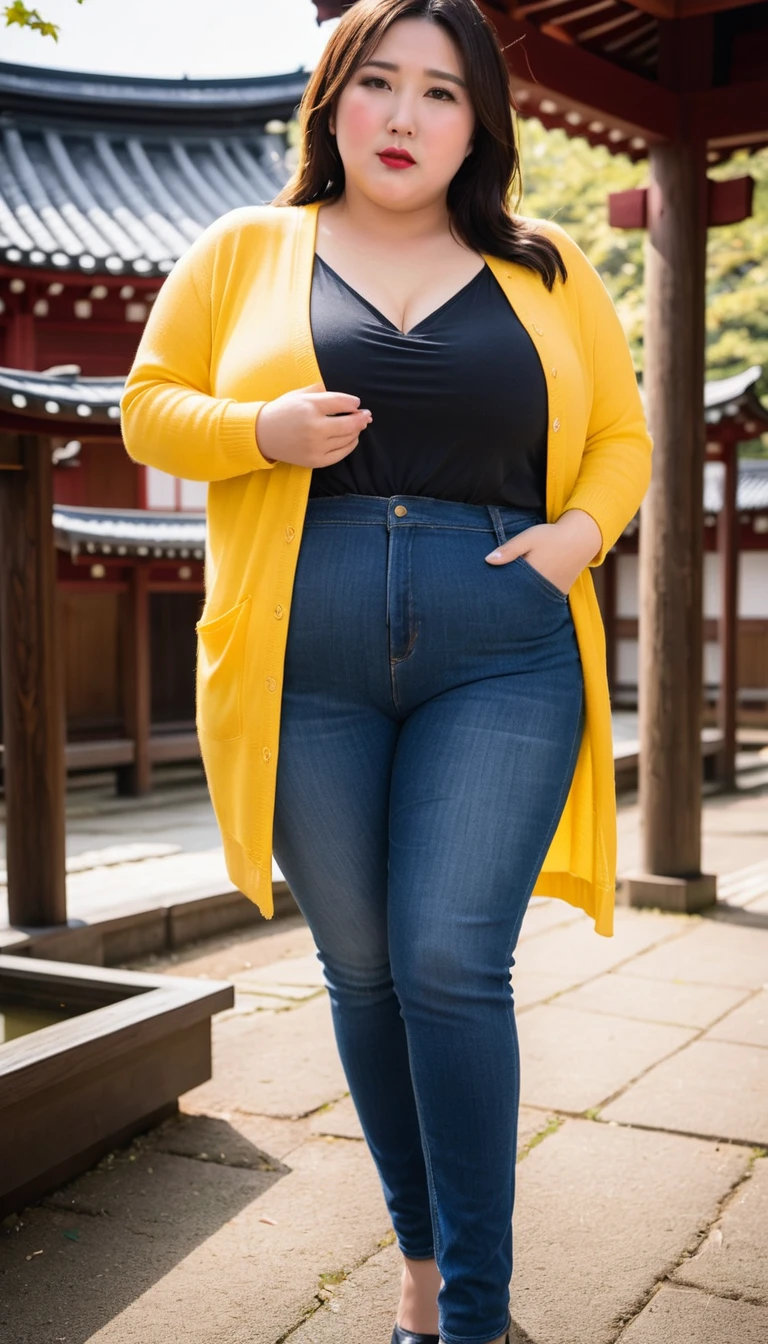 1woman,(masterpiece:1.8),photo-realistic,16k,(beautiful 40s japanese plump lady:1.2),(right yellow cardigan,chiffon blouse:1.6),(jeans:1.5),pumps,belt,(whimpering:1.6),(panicking:1.6),(crying:1.7),(Shinto shrine:1.3),(crowd:1.1),(wetting:1.5),(dripping pee:1.4),long hair,straight hair,black eyes,MILF,curvy,(huge breasts:1.2), makeup,lipstick,eyeliner,mascara,eyeshadow