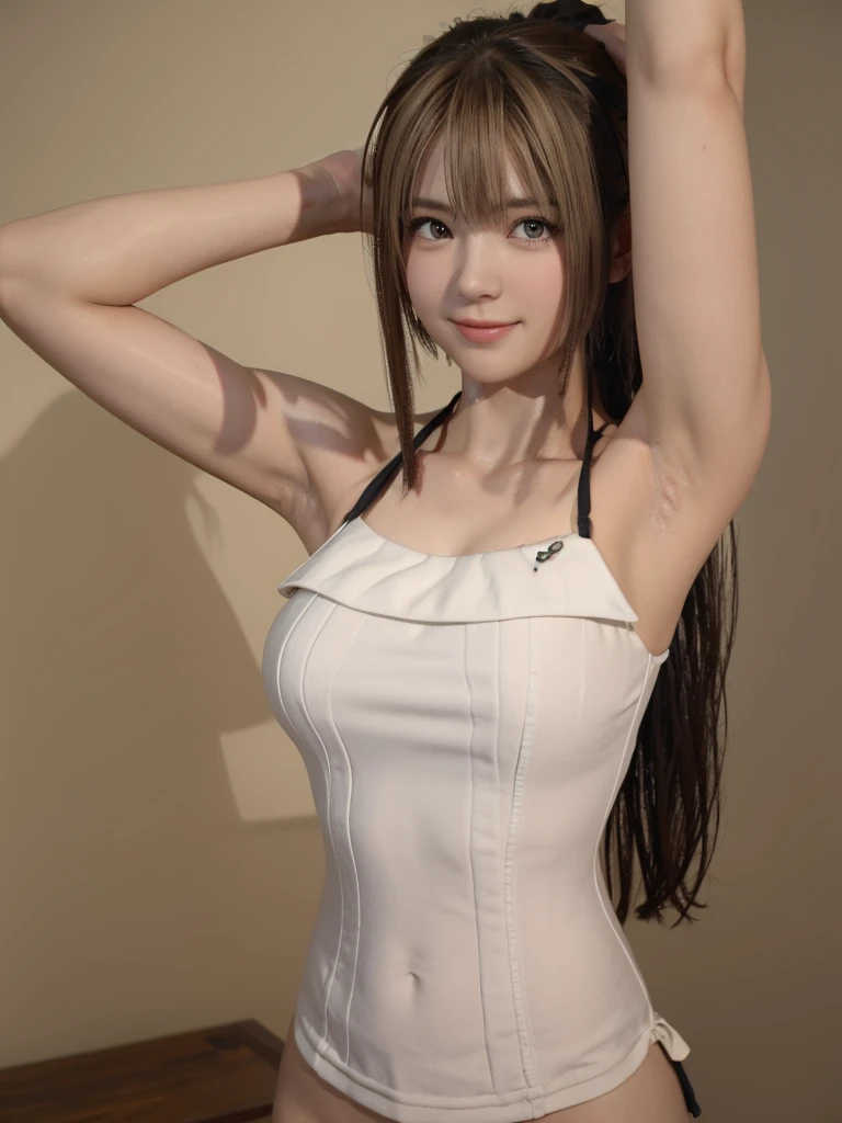 1 girl, {marie rose},bralift,seductive smile,steam wet oil armpits,