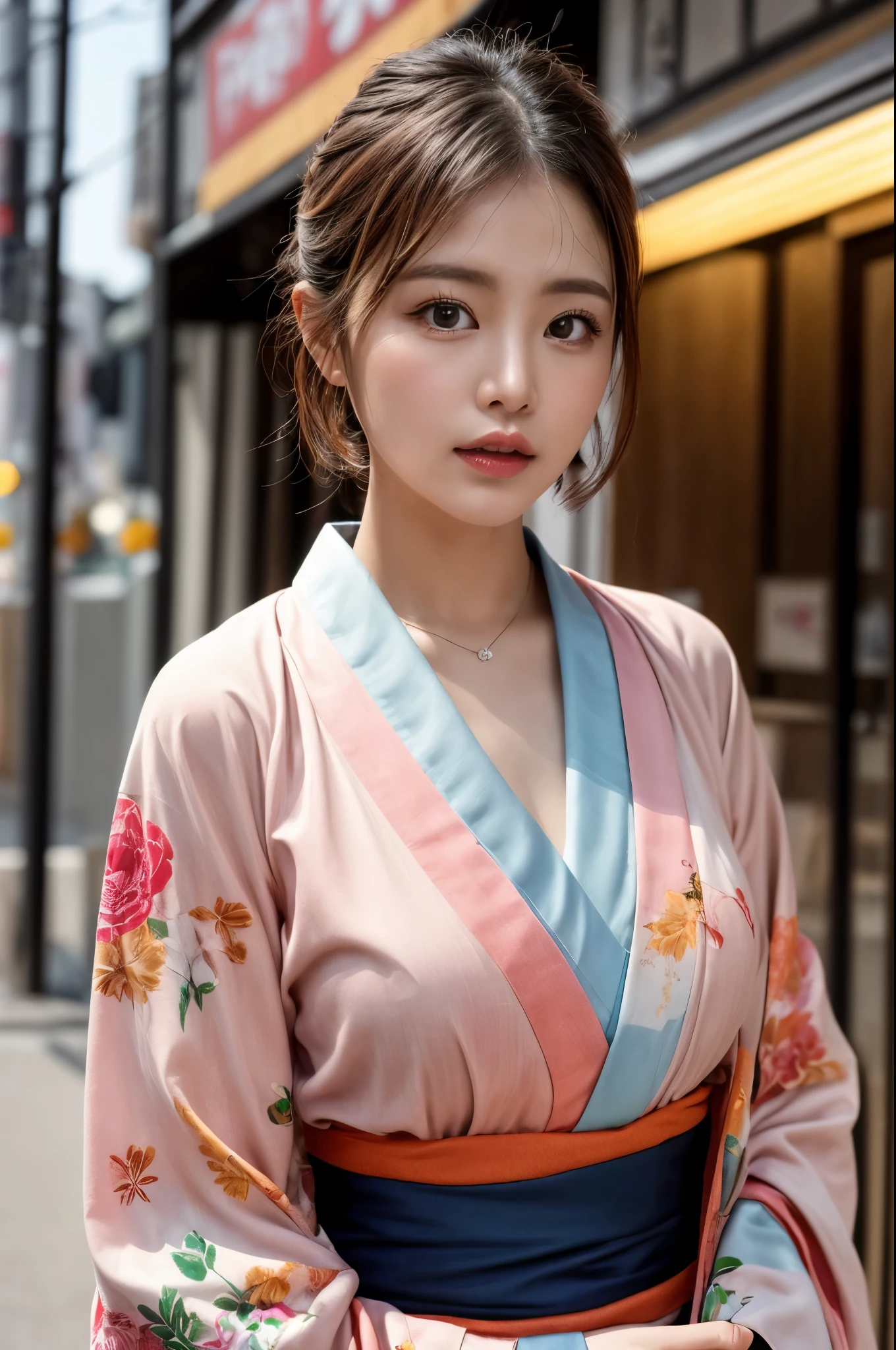 (((masterpiece))), (((Highest quality: 1.4))), ((Very detailed: 1.4)) , ulzzang-6500-v1.1, (RAW Photos:1.2), (Photorealistic), (Genuine:1.4), Sharp focus、Shot from the side、One girl, Beautiful and perfect face, Droopy eyes are cute、Duck mouth、One-Length Bob Cut, Japanese Clothing,kimono, 豪華なkimono、Beautiful long-sleeved kimono、上品な振袖kimono、Dazzling、Intricate details, Cinematic atmosphere, 8K, Very detailed, Sharp Eyes、