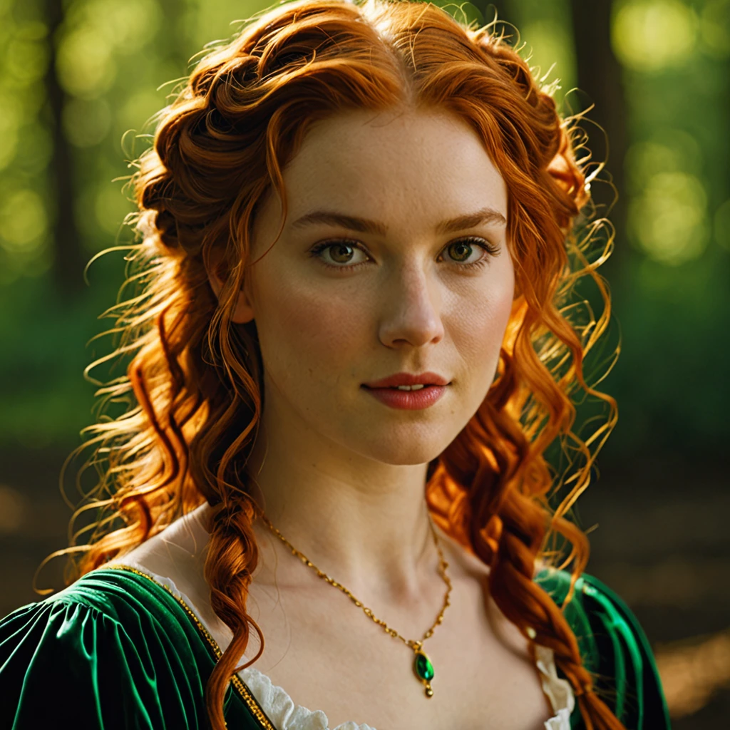 cinematic film still Medium Close shot , 1 girl, 18 year old,Your beauty is beyond compare,With flaming locks of auburn hair,With ivory skin and eyes of emerald green,
Your smile is like a breath of spring,Your skin is soft like summer rain, highly detailed skin with hair,vellus, hard light, hard shadows,Rembrandt Lighting Style , shallow depth of field, vignette, highly detailed, high budget Hollywood film, cinemascope, moody, epic, gorgeous,