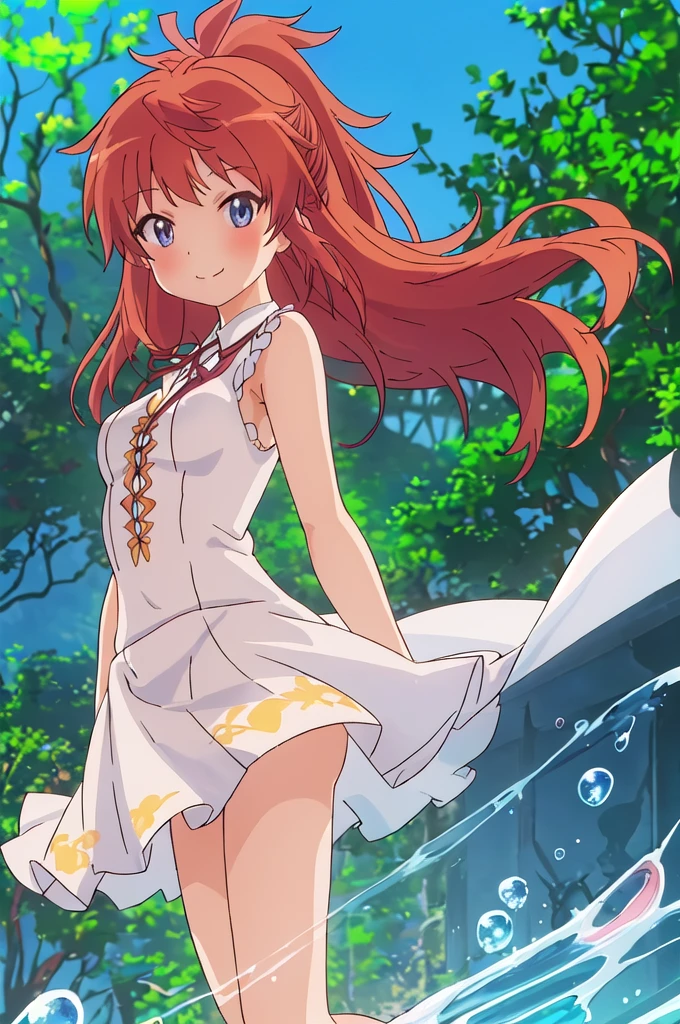 (highly detailed CG illustration), (masterpiece), (best quality), (ultra detailed), (illustration), (1female), standing, Fashion model, (detailed background), (ultra detailed body), (beautiful detailed body), (highly detailed body), beautiful detailed eyes, delicate beautiful face, Floating,(high saturation),(colorful splashes),colorful bubble,(shining), focus on face, floating flowers, floating hairs, (shining), best lighting, best shadow, 1female solo, solo, full body, (highly detailed CG illustration), blue_eyes, blush, brown_hair, bangs, long_hair, closed_mouth, ponytail, ribbon, hair_ribbon, red_hair, koshigaya_natsumi_nonnonbiyori, very seductive pose, very cute smile, (anime style), (highly detailed different clothes), (beautiful detailed different clothes), (ultra detailed different clothes), (highly detailed different clothes), (highly detailed petite body), (beautiful detailed  body), (ultra detailed  body), (highly detailed hair), (beautiful detailed hair), (ultra detailed hair), (highly detailed smile), (beautiful detailed smile), (ultra detailed smile)
