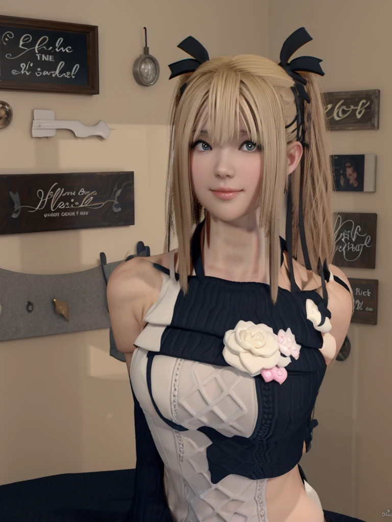 1 girl, {marie rose},bralift,seductive smile,kiss face,bed_invitation,fellatio gesture