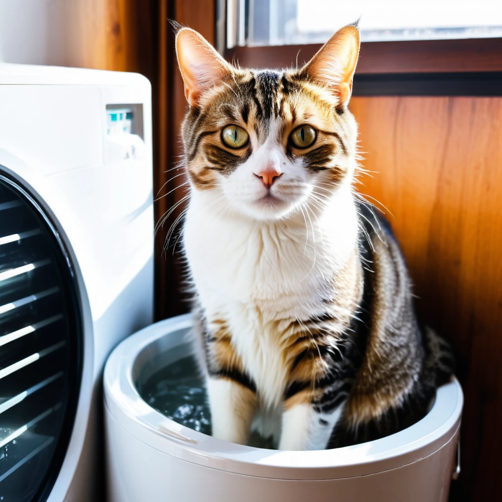 tabby cat, Hot weather, Turn on the air conditioner, and ice bucket