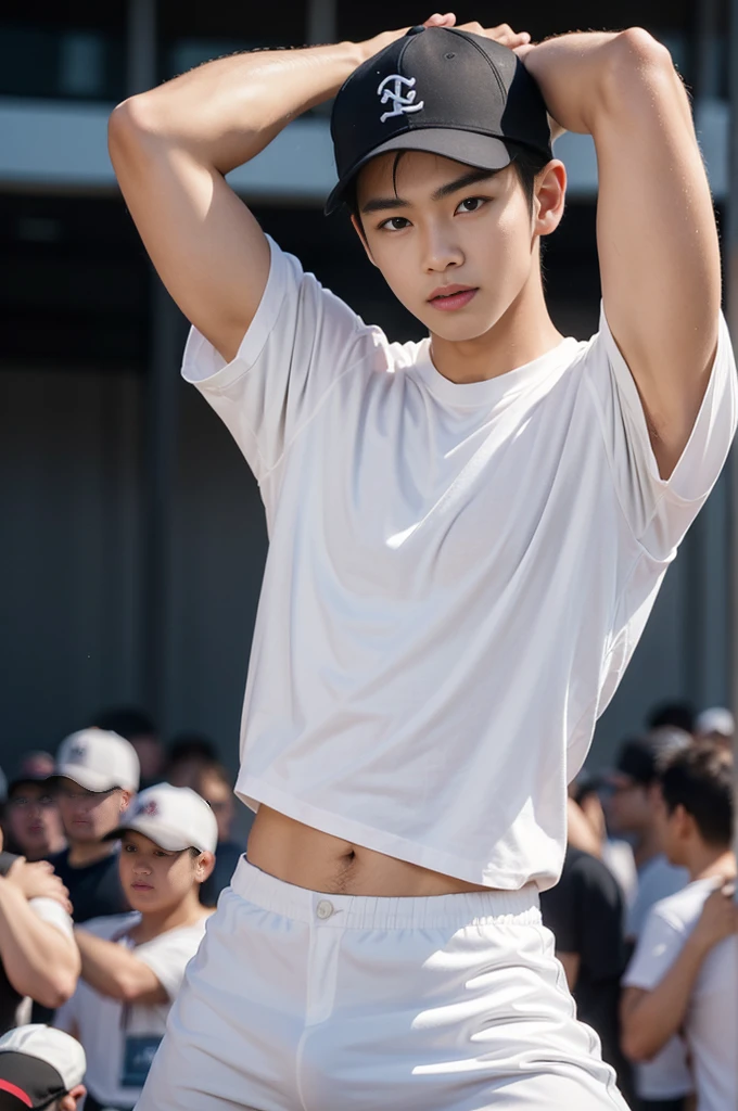 Shota, 15-year-old boy, Children, very young agers, Amazing baseball field view, In the middle of a baseball field packed with people, baseball field on the background, It's crowded., sunny day, (He wore a tight, short-sleeved white shirt.:1.5) ,Very small, covering half of his big cock., He wore a baseball cap on his head., print dick, Sweat dripping all over., Sweat covered the entire body., ภาพถ่ายfull body, Wear very small underwear., Proudly showing off his sweaty hairy armpits to the audience in the music area., Naked, wearing tiny white panties., very young boy, Soft, cinematic lighting illuminates a handsome Korean male supermodel in stunning detail and ultra-realism., My hair is very frizzy., clear honey colored eyes, A perfect smile is charming., sensuality, hot man, very handsome, Showing off his sweaty body., Has a lot of muscle and a six-pack., ผอมthin, compact, full body, 8K, photography, Masterpiece, detailed face, Detailed eyes, sexy, Beautiful stomach, beautiful legs, and a large, detailed bulge., expression of ecstasy, excited, thin, Detailed eyes and lips, Have a six-pack and a fit body.. Image quality is of the highest standard., With detailed features and realistic appearance. The colors are bright and vibrant., Enhances overall beauty. The light is soft and natural., Shining a soft glow on the boy, Don't combine the body.