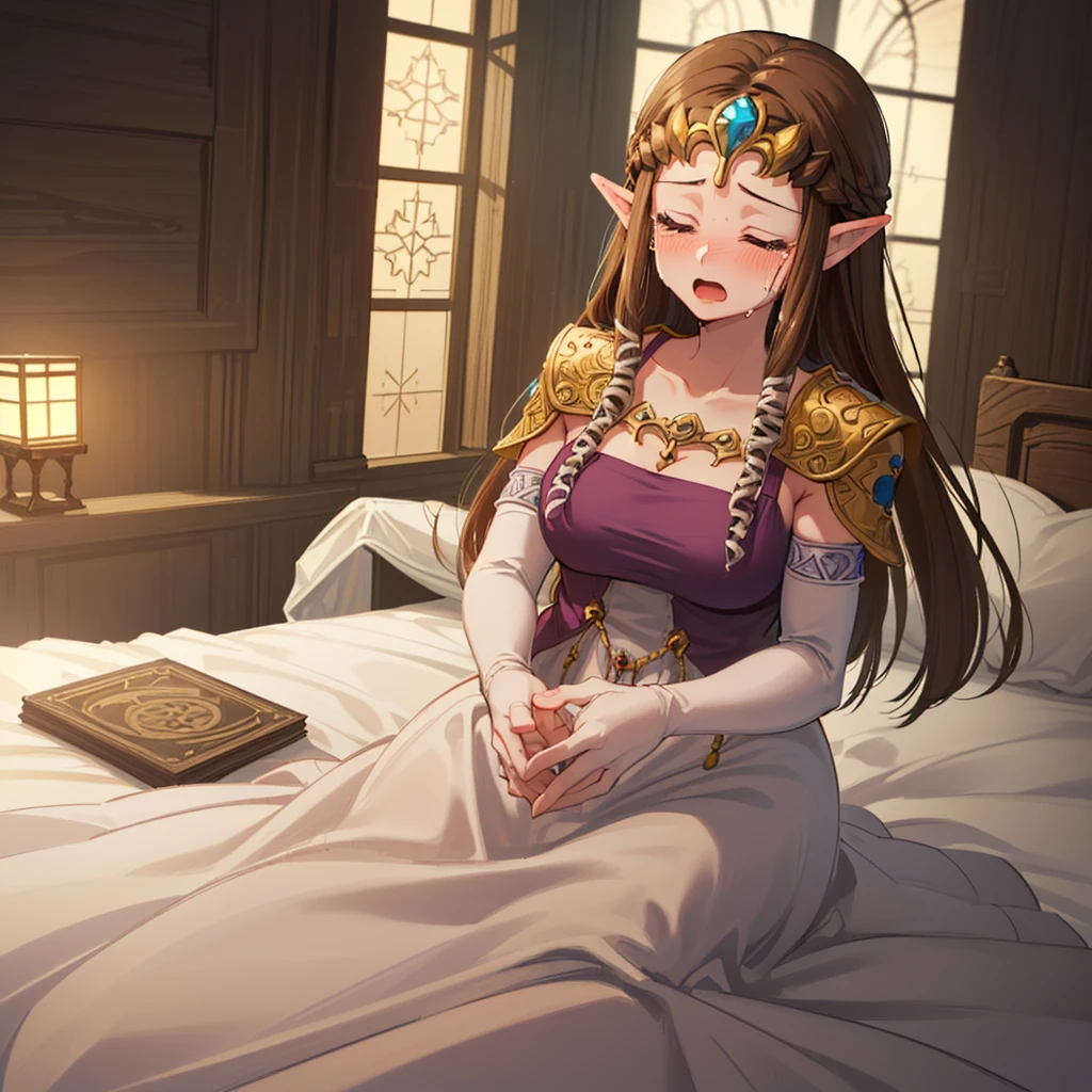 ,((side angle)),((bottomless)),(((四つん這い)))),)),((Crying)),,((alone))Anime art style,masterpiece,(Highest quality), (Super detailed),(Very delicate and beautiful),(alone),(Detailed face ),(((Close ~ eyes))),(((((Mature Woman,Queen))))),(doggystyle)),((crinoline)),,((Long Straight Hair),((Close your eyes)),((open mouth)),(((紫のブラウス))),((Embarrassed expression)),((Dark brown hair)),Blushing,Princess Zelda, ((highest quality)), (Very detailed), ,(((Constraints))),beauty,Beautiful,Princess Zelda, twpr,)),
((in bed))nintendo, the legend of zelda