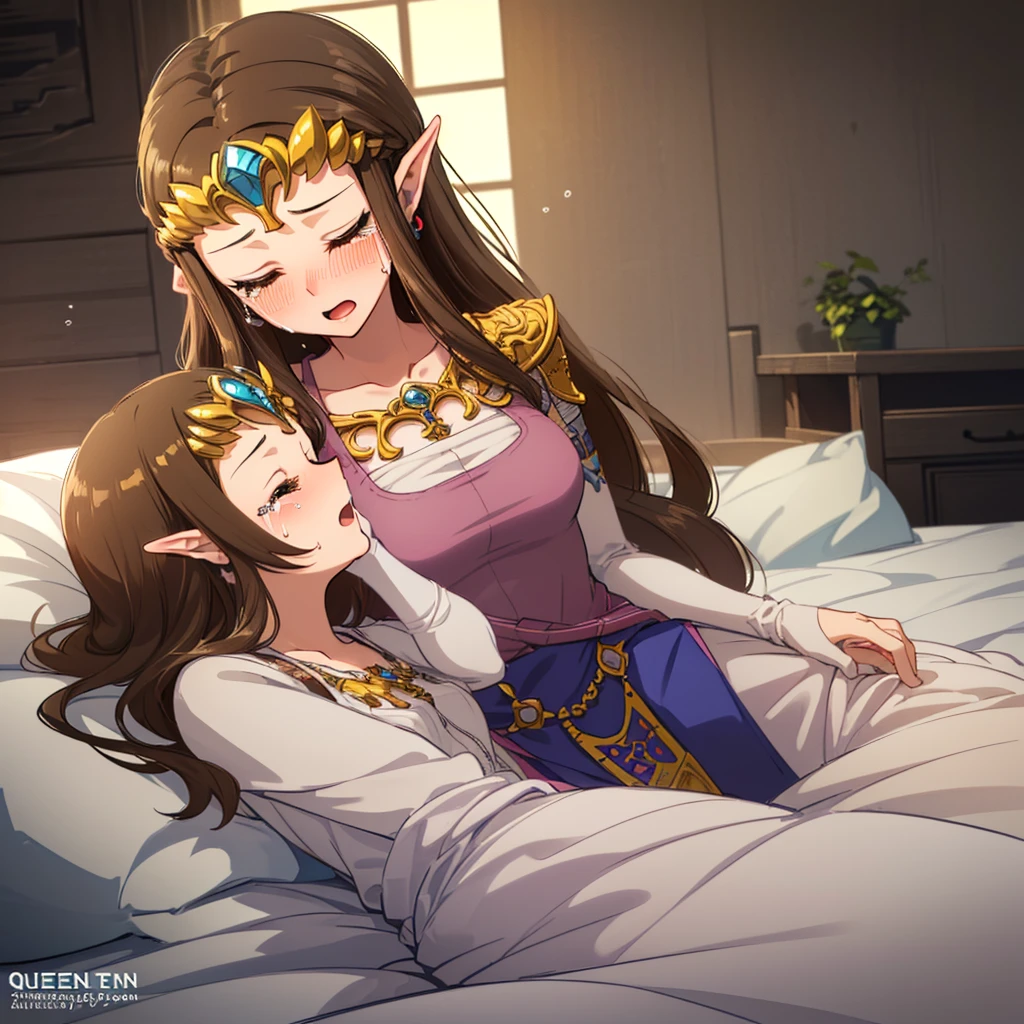 ,((side angle)),((bottomless)),(((四つん這い)))),)),((Crying)),,((alone))Anime art style,masterpiece,(Highest quality), (Super detailed),(Very delicate and beautiful),(alone),(Detailed face ),(((Close ~ eyes))),(((((Mature Woman,Queen))))),(doggystyle)),((crinoline)),,((Long Straight Hair),((Close your eyes)),((open mouth)),(((紫のブラウス))),((Embarrassed expression)),((Dark brown hair)),Blushing,Princess Zelda, ((highest quality)), (Very detailed), ,(((Constraints))),beauty,Beautiful,Princess Zelda, twpr,)),
((in bed))nintendo, the legend of zelda