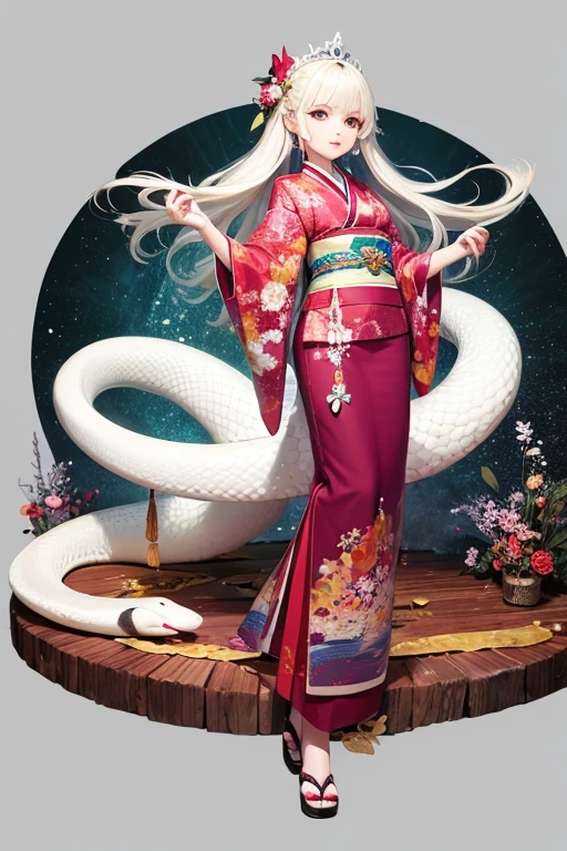 White Snake Princess, kimono, Many white snakes