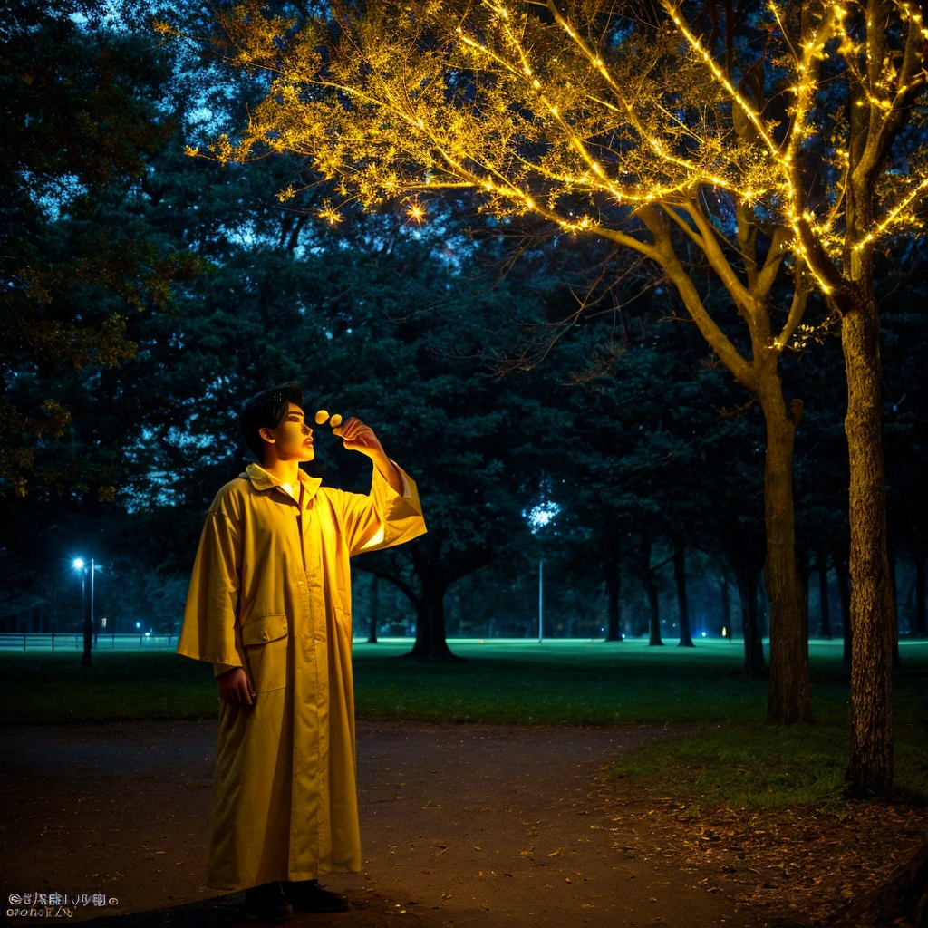 
Centered on the themes of truth and salvation、Draw a fruit sculpture in a park at night。This sculpture is、Emitting a soft light、Its glow illuminates the surrounding darkness.。

Before the sculpture、A tired-looking journalist stands。He likes to ponder the pain and truth of life.。Next to him、A dreamy-eyed girl gazes at fruit carvings。Her expression has、It represents a strong desire to seek inner truth and beauty.。

In the background is the scenery of a city park.、Tree swaying in the night wind々The image depicts the dim lights of a city in the distance.。The overall color tone、To express the silence of the night and deep contemplation、Dark blue or deep purple、And use a soft gold color to highlight the light in the sculpture.。
。 High resolution, masterpiece, Highest quality, Intricate details, Very detailed, Clear focus, Delicate skin, practical skin texture, texture, Delicate eyes, Professional, 4K, Shot with Canon, 85mm, Shallow and deep,  Kodak Vision Color, Exactly, Very detailed, photograph_\(Extremist\), photographpractical, practical, Post-processing, Maximum details, Roughness, Real Life, Extremist practical, Photorealism, photographgraphy, 8K Ultra HD, photographgraphy
