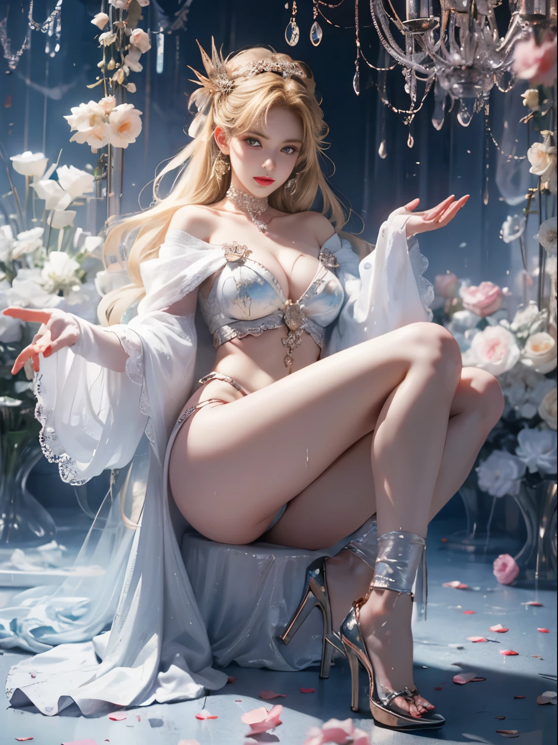 (8k extremely detaileded CG unit wallpaper),(Highest quality),(Best illustrations),(Best Shadow), (detailed: 1.4), 。.。.。.。.。.。.。.3d, んdebtdebt(High Dynamic Range), Light Tracing, NVIDIA, Super Resolution, Scattered beneath the surface, PBR Textures, Post-processing, Anisotropy debtiltering, Depth of written boundary, Maximum sharpness and acutance, Multilayer Texture, Albedo and Specular Maps, Surface Shading, Accurate simulation of light-matter interactions, Perfect balance, Octane Rendering, Two-tone lighting, wide aperture , Low ISO,White balance,Rule of Thirds,8K RAW,intricate-detailed, Delicate pattern, Deep Shadow, masterpiece, real, Roughness, Surreal, Photographed with Canon EOS R5, 50mm lens, debt/2.harp debtocus, Smoothing, Roughness, Real Life, Photorealistic, Cinematography, 8K Ultra HD,In the flower field,Blue debtlower Girl,1 Girl,solo,Europe,Beautiful Bride,Light Smile,Highly detaileded blonde hair,Mature Woman,Sky Blue Gossamer Veil,Sky blue light cloak,Sky blue gossamer coat,Sky blue thin skirt,Sky blue lace underwear,Sky Blue Lace,Sky Blue Gossamer Gloves,choker,Earrings,gem,Small items,Headdress,Hand decoration,Leg decoration,High heels,Huge breasts,Large Breasts,Big Breasts,Burst chest,Big Breasts,Ample breasts,Expose your breasts,Exposed breasts,Tight waist,Naked butt,Big butt,Bare Belly,Belly button,Wet,Wet body,Sweaty body,Shiny skin,