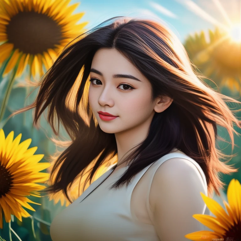 Aarav woman taking photo, Wear tight clothing., ภาพระยะใกล้ของผู้หญิงlong hairชาวเอเชียตะวันออกเฉียงใต้ที่มีใบหน้ากลม, ,ผมหางม้าlong hair,float up, black eyes, staring at the viewer, abdominal muscles, shiny body, Large chest 36 inches, morning sun, (sexy poses), ((face details)), realistic, Masterpiece, Highest quality, lens flare, shade, [[Chromatic aberration, digital painting, 8K, 45,000,000,000 pixels, Thai chat set, t-shirt, long hair,black eyes,abdominal muscles, The body is beautiful and strong., rounded chest, (digital painting, HDR, high contrast),