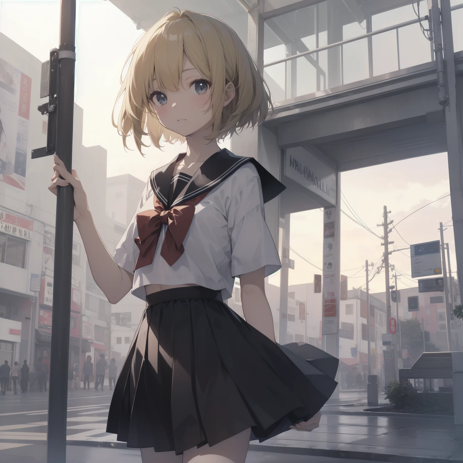ultra-absurdres-Top quality by artist God, ultra-detailed, high resolution, anime moe artstyle, best anime 8k konachan wallpaper, pixiv contest winner, pool:2810, perfect anatomy,break, 1girl, (Please draw a girl walking sleepily to school alone. )break,(Solo,little female, 13-year-old:1.3),Full limbs, complete fingers,a junior high school student, (very short hair), short cut, flat chest, , small butt, small black eyes, beautiful detailed eyes, well-proportioned iris and pupils, expressive eyes, highres detailed hair, soft expression, salor school_uniform, sailor collar, serahuku, bow, pleated skirt,(Detailed Lighting), (Detailed background), in the School commute route. break,super detailed skin, Best cinematic lighting powered by famous artist, 8k,beauty illustration,photoshop_(medium),very aesthetic,break,((artist:sumiyao_(amam) )), artist:clamp ,artist:carnelian ,artist:kantoku ,
