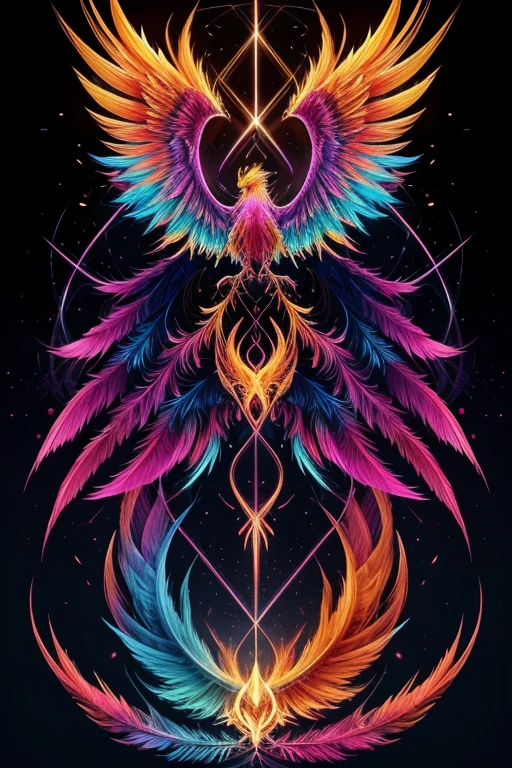 A vibrant piece where a stream of code morphs into a digital phoenix rising from the ashes. The code fragments turn into feathers, symbolizing the transformative power of coding and technology.
