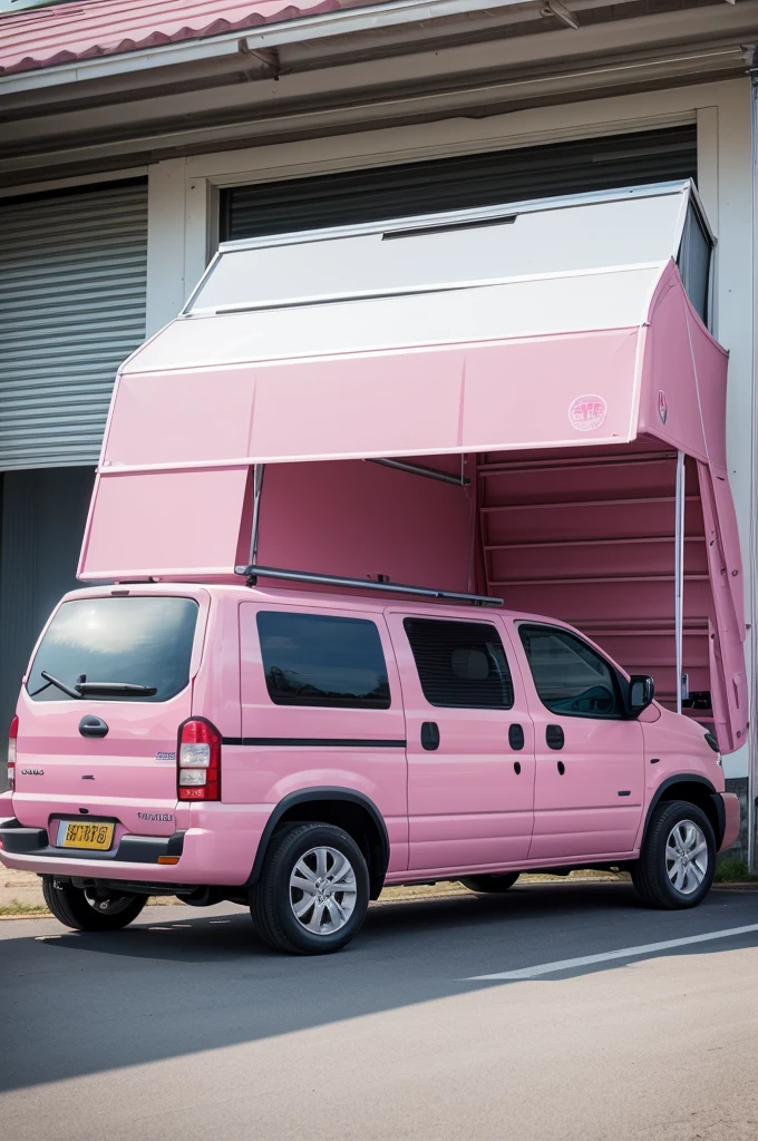 Create the image of a van with pink interior shelves