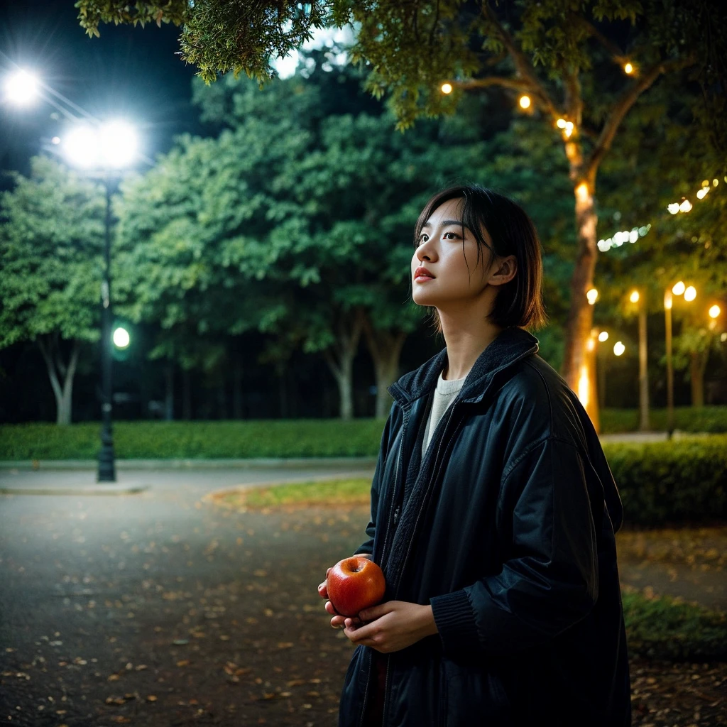Centered on the themes of truth and salvation、Draw a fruit sculpture in a park at night。This sculpture is、Emitting a soft light、Its glow illuminates the surrounding darkness.。
Before the sculpture、A tired-looking journalist stands。He likes to ponder the pain and truth of life.。Next to him、A dreamy-eyed girl gazes at fruit carvings。Her expression has、It represents a strong desire to seek inner truth and beauty.。
In the background is the scenery of a city park.、Tree swaying in the night wind々The image depicts the dim lights of a city in the distance.。The overall color tone、To express the silence of the night and deep contemplation、Dark blue or deep purple、And use a soft gold color to highlight the light in the sculpture.。
。 High resolution, masterpiece, Highest quality, Intricate details, Very detailed, Clear focus, Delicate skin, practical skin texture, texture, Delicate eyes, Professional, 4K, Shot with Canon, 85mm, Shallow and deep, Kodak Vision Color, Exactly, Very detailed, photograph_\(Extremist\), photographpractical, practical, Post-processing, Maximum details, Roughness, Real Life, Extremist practical, Photorealism, photographgraphy, 8K Ultra HD, photographgraphy