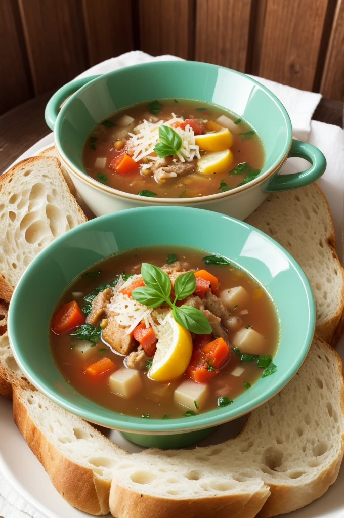 Agnoline soup on Italian bread