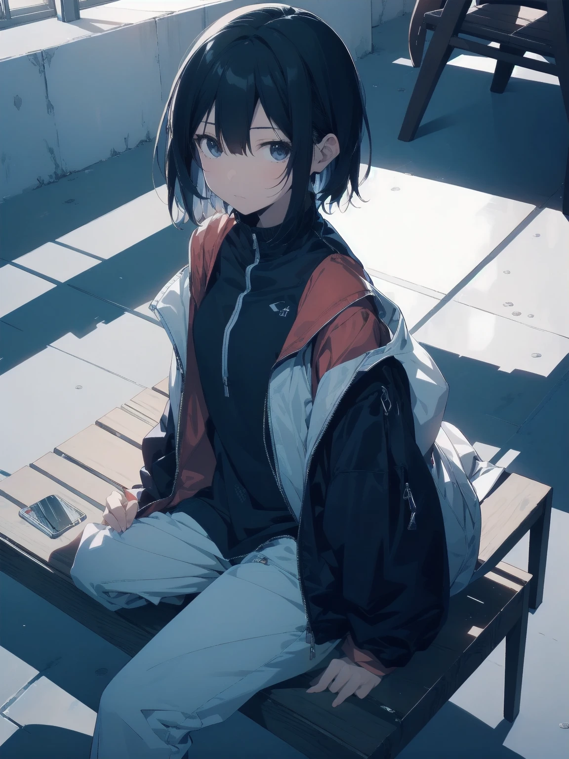ultra-Top-quality by art God, ultra-detailed, high resolution, shinkai makoto style, anime moe artstyle, best anime 8k konachan wallpaper, pixiv contest winner, perfect anatomy, break,(Please draw a picture of a girl in a swimsuit sitting sleepily on a bench by the poolside alone.),break, a hyperrealistic school girl, (Solo,lolita, , 13-ar-1.3),l limbs, complete fingers,a junior high s charm, (very short hair), wet hair, small round chest,slender body, Small butt, groin, Small black eyes,hanme,beautiful detailed eyes, well-proportioned iris and pupils, sleepy eyes, highres detailed hair, swimsuit, wet swimsuit, bare shoulders, in the school pool. break,super detailed skin, shiny skin, Best lighting powered by famous artist, 8k, illustration,UHD, textured skin,break,((artist:sincos )), artist:clamp ,artist:carnelian ,artist:kantoku ,