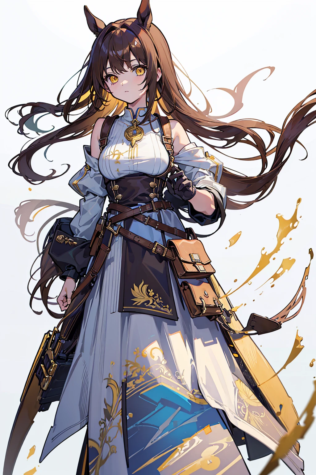 (masterpiece), (best quality), (detailed), Lightweight layer,Brown hair,A beautiful girl,Malta,Horse girl,Second Dimension,Yellow eyes,Manual repair,grace,Handsome,Cool