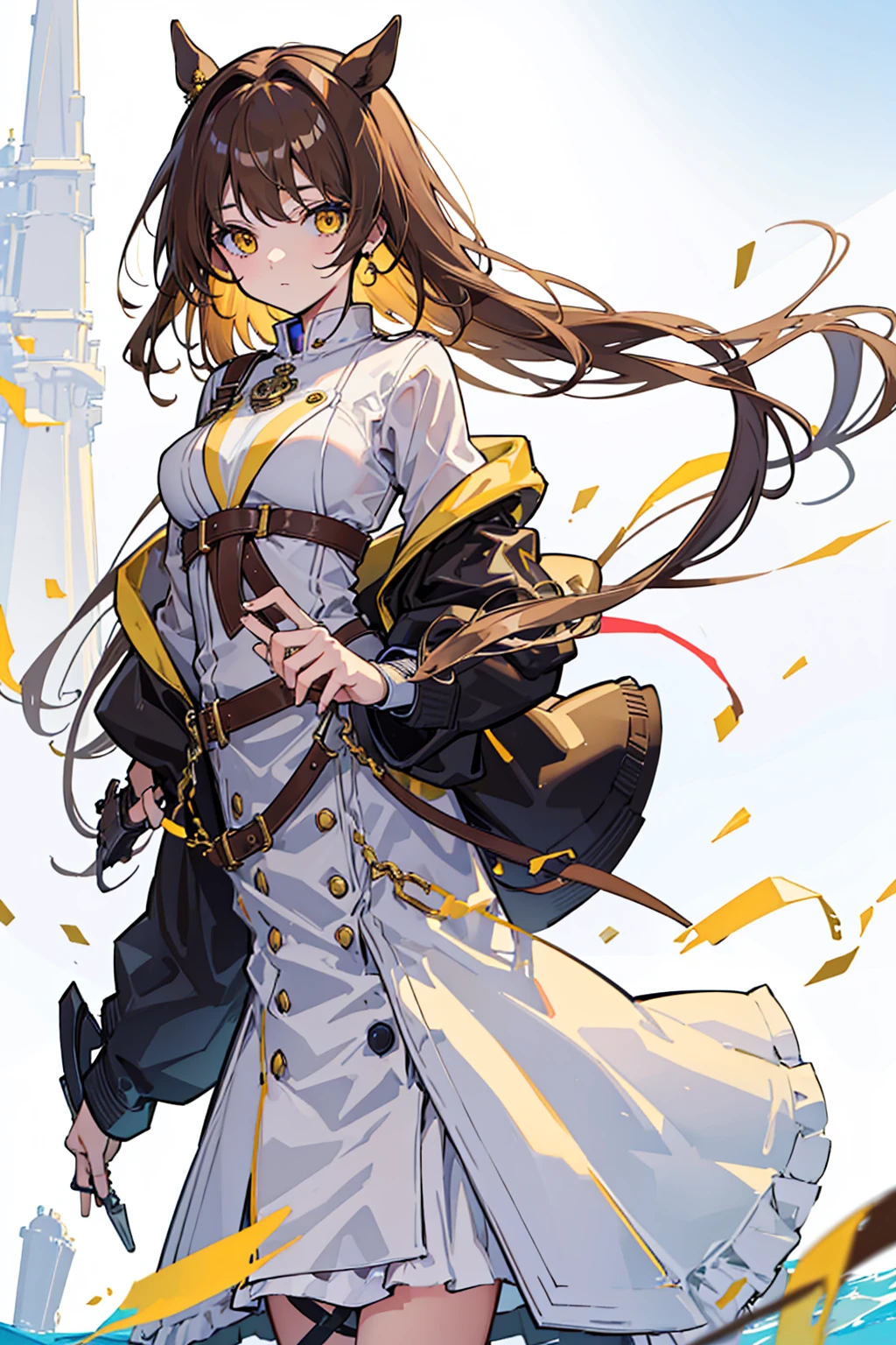 (masterpiece), (best quality), (detailed), Lightweight layer,Brown hair,A beautiful girl,Malta,Horse girl,Second Dimension,Yellow eyes,Manual repair,grace,Handsome,Cool