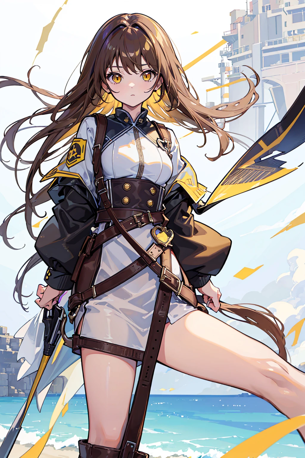 (masterpiece), (best quality), (detailed), Lightweight layer,Brown hair,A beautiful girl,Malta,Horse girl,Second Dimension,Yellow eyes,Manual repair,grace,Handsome,Cool